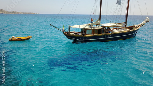 Boat  sailing in Croatia and sun on ocean holiday  relax in freedom and nature with clean blue water. Luxury yacht vacation  travel in summer and tropical cruise on sea adventure in island beach fun.