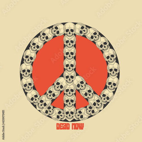 peace symbol with skulls, death, t-shirt print, vector