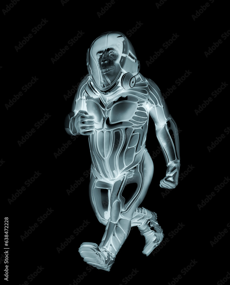 chimpanzee astronaut is walking in white background chimpanzee astronaut is walking in white background
