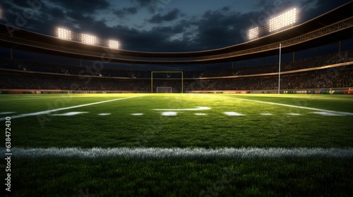 3d render of a football stadium at night with lights and grass