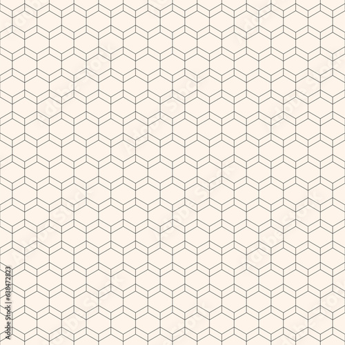 Vector minimalist seamless pattern. Simple abstract black and white background with thin lines, hexagonal grid, net, lattice. Minimal geometric texture. Modern monochrome pattern. Repeat geo design