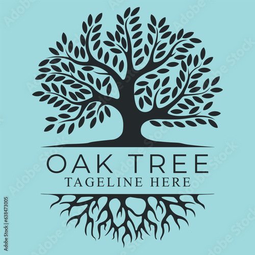oak tree silhouette icon vector logo design.