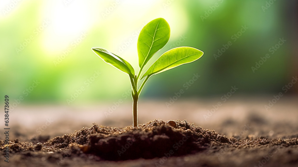 young plant growing on soil. Fresh Green Plant. AI Generated young plant growing on soil. Fresh Green Plant. AI Generated