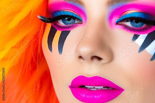 Beauty Portrait With Colorful Makeup. Vivid Colors. AI Generated