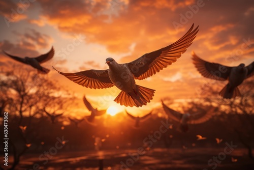 Birds migrating across an orange-hued sky - Autumn Exodus - AI Generated © Arthur