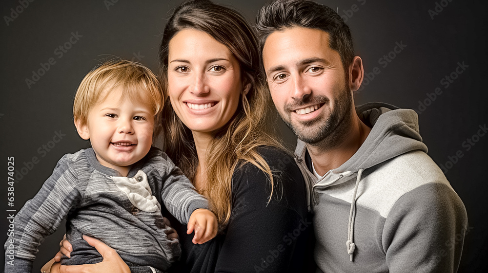 Happy family, portrait, mile and relax mother and father hug. Kid, face and parents, excited and cheerful isolated over black background.
Happy family, portrait, mile and relax mother and father hug. Kid, face and parents, excited and cheerful isolated over black background.