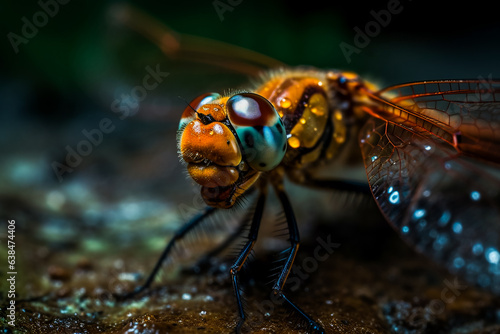 Fascinating shot of a dragonfly. AI Generated