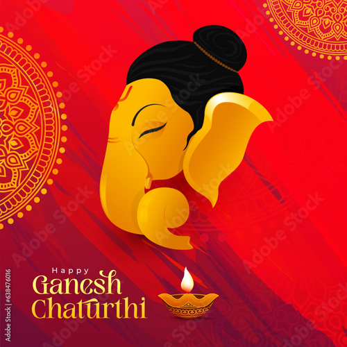 Indian Religious Festival Ganesh Chaturthi Background with Lord Ganesha, Happy Ganesh Chaturthi Greeting Template Design