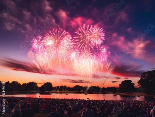 fireworks display exploding in the sky during a festival