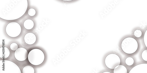 Abstract white and grey circle background texter White paper circles as energy abstract pattern in hard light with contrast black shadows, border, copy space, top view.