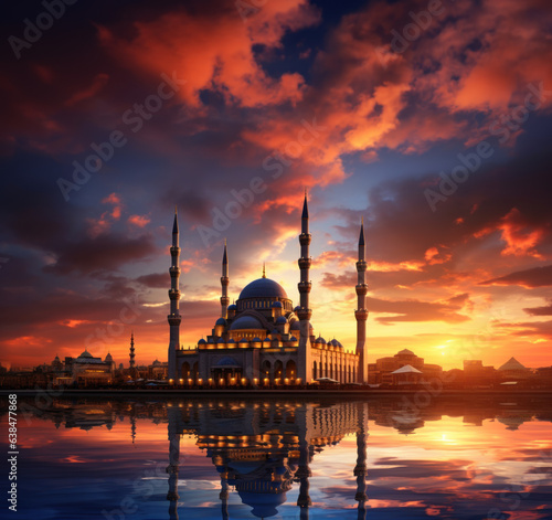 Beautiful Mosque Background with sunset atmosphere