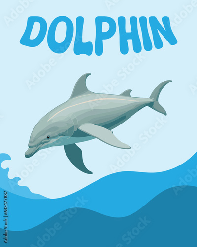 Vector illustration of a cute dolphin. Media for children s learning about animals. Educational media about the animal world