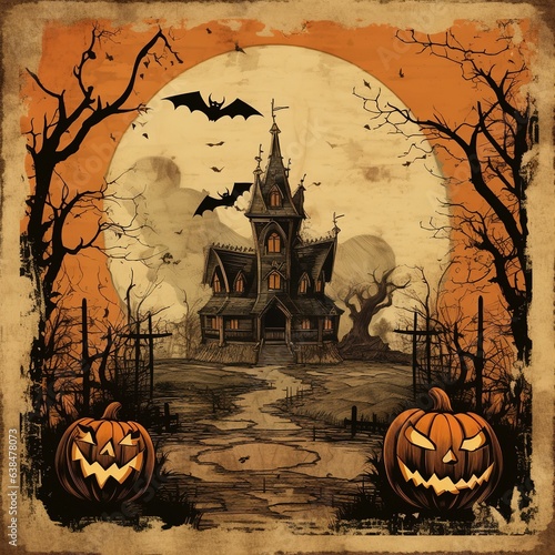halloween background with pumpkin and bats