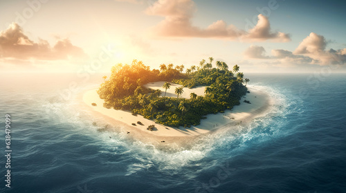 Paradise Island in the form of heart. AI Generated © EwaStudio