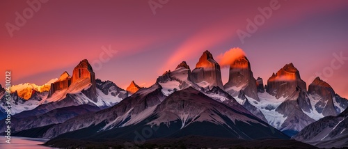 Peaks of the Chilean mountains with ice  Patagonia  generative ai.