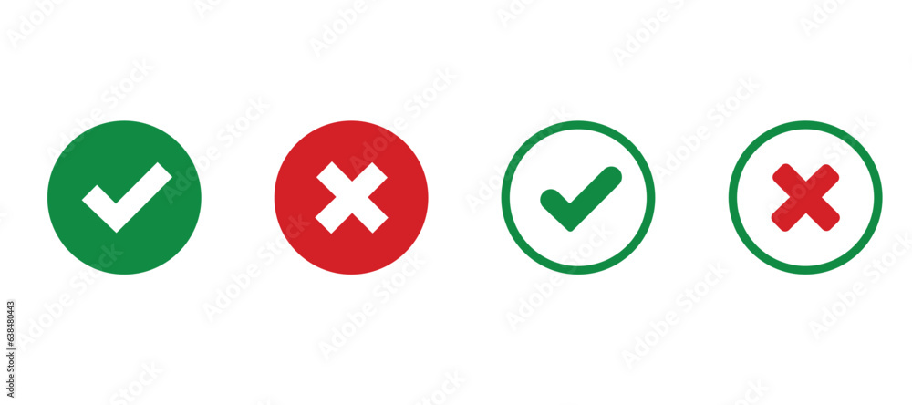 Not Ok Vectorized Green check mark and red cross icon. flat style: Yes-No, Approved ...