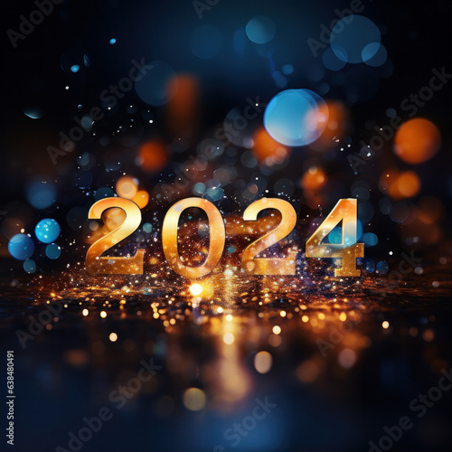 Happy New Year sparkles banner, number 2024, 2024, year 2024 ,ai generative