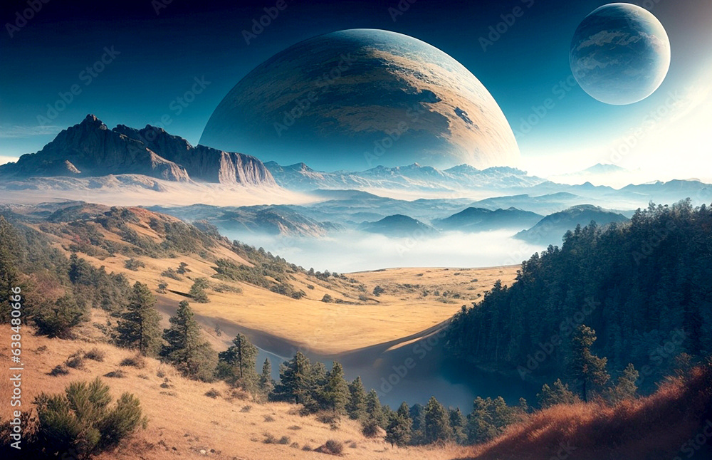 landscape image with the planet. Generative AI
