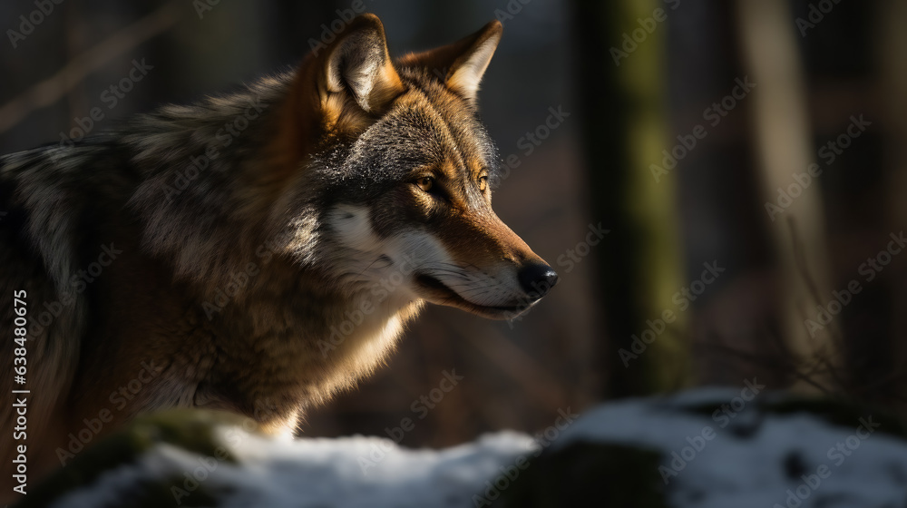 Timber Wolf in the Forest.  AI Generated