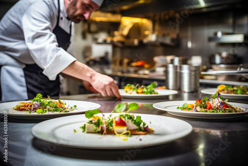 A chef preparing dishes in a gourmet restaurant