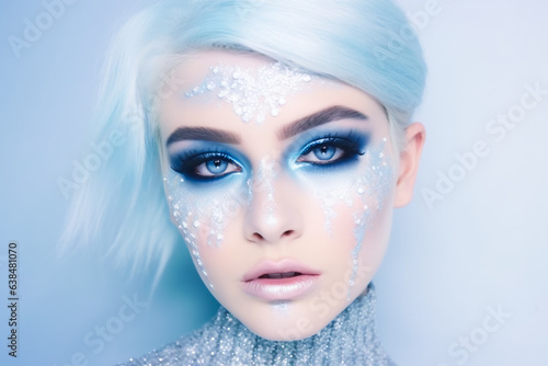 Winter Makeup Of A Beautiful Woman. Christmas make-up. AI Generated