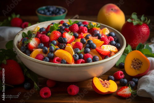 Fresh and colorful summer fruit salad. AI Generated