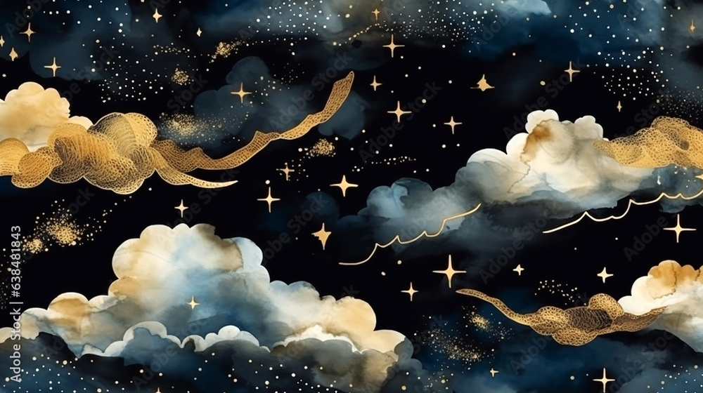 seamless pattern of the night sky with golden clouds Stock Photo ...