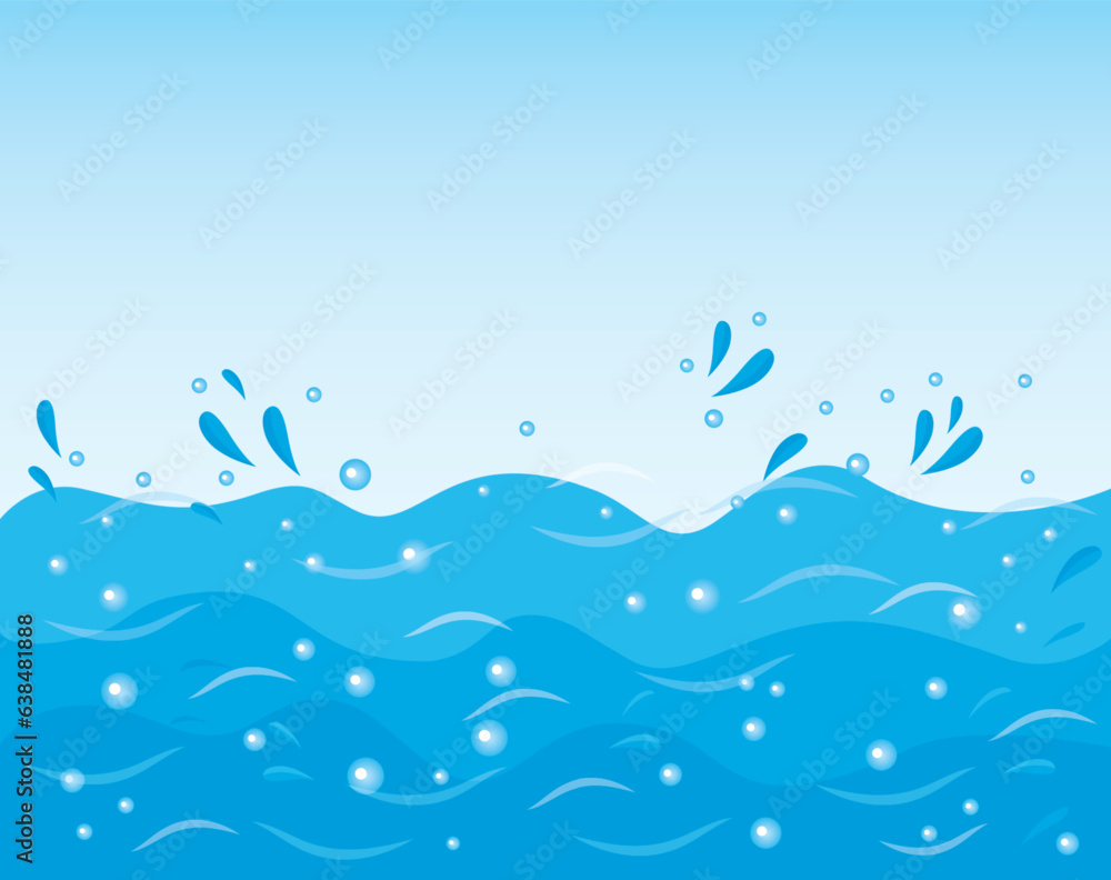 Vector Cartoon Sea or Ocean Background with Waves Vector Cartoon Sea or Ocean Background with Waves
