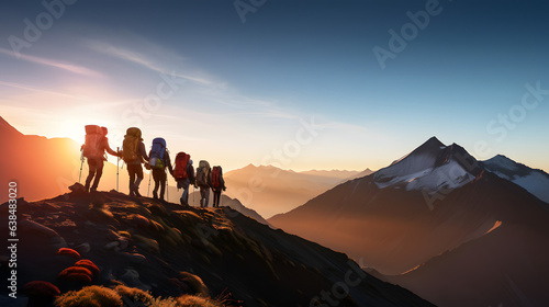 Hikers at Sunrise in the mountains  Generated using AI 