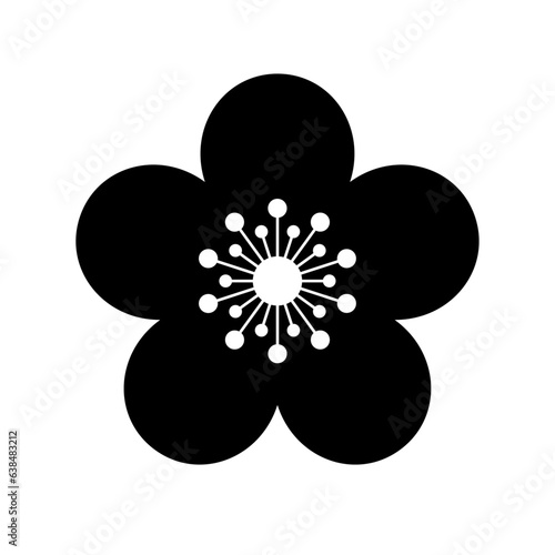 Sakura flower black icon. Stylized flower isolated on white background.