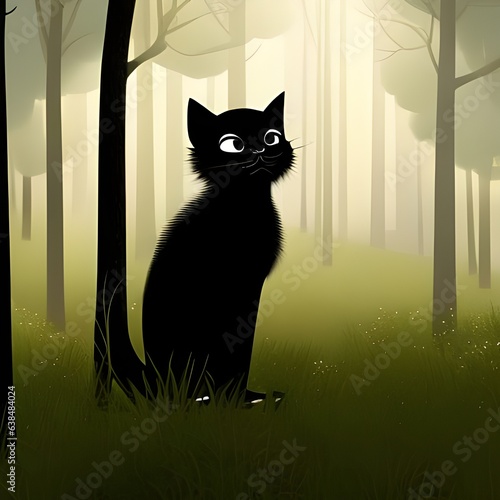 Black Cat in a misty forest 