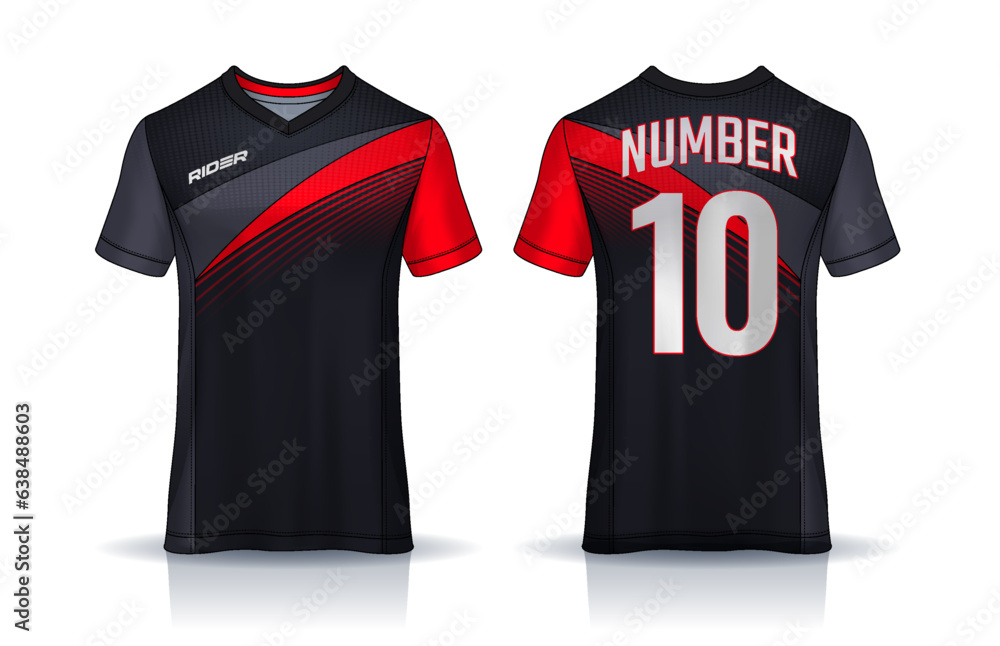 Naklejka premium t-shirt sport design template, Soccer jersey mockup for football club. uniform front and back view. 