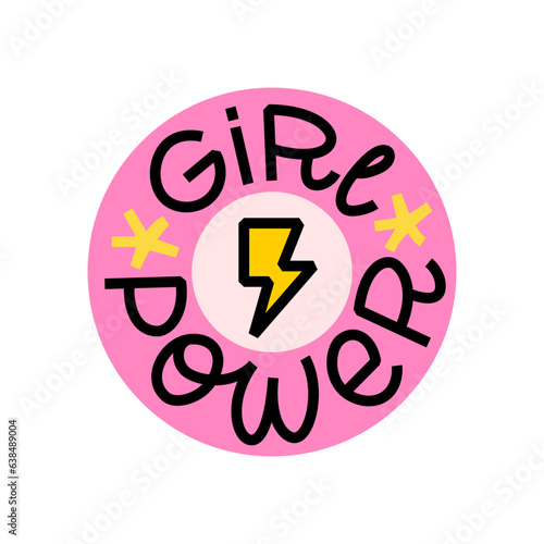 GIRL POWER logo stamp quote. Girl power word. Trendy graphic design with text girl power and lightning bolt. Vector illustration Design print for t shirt, tee, pin label, sticker, poster, card, banner