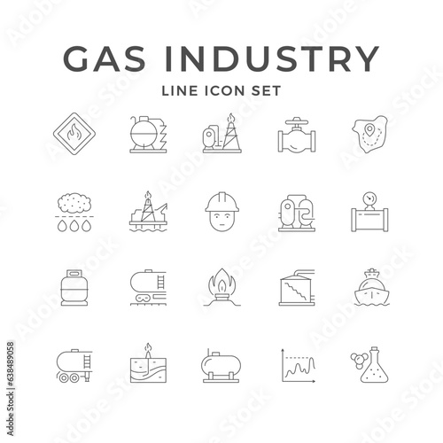 Set line icons of gas industry