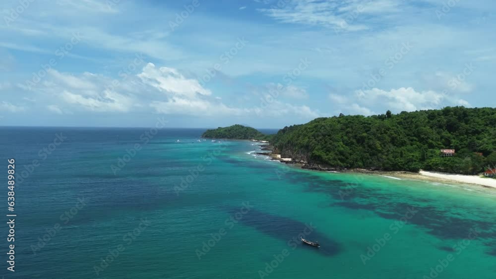 Maiton Island near Phuket, a beautiful deserted island in southern Thailand, drone view of the coast of a tropical paradise island Maiton Island near Phuket, a beautiful deserted island in southern Thailand, drone view of the coast of a tropical paradise island