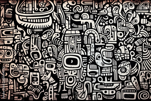 Hieroglyphic signs background in style of a native mesoamericans. Mayan  Aztec and Inca civilisation. Generative Ai