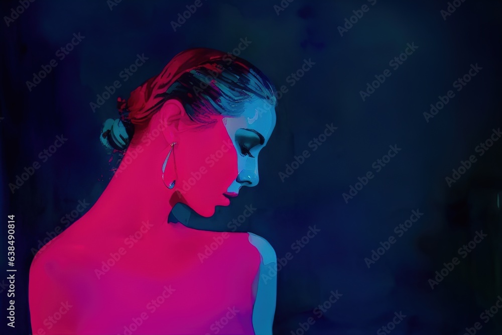 Sensual woman in neon ultraviolet light watercolor drawing, AI generative. Sensual woman in neon ultraviolet light watercolor drawing, AI generative.
