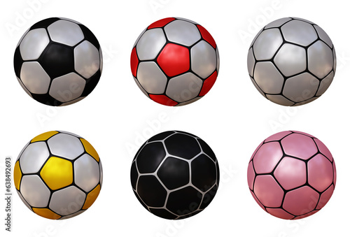 Set of soccer ball or round sphere football isolated on transparent background in 3d rendering for sport concept.