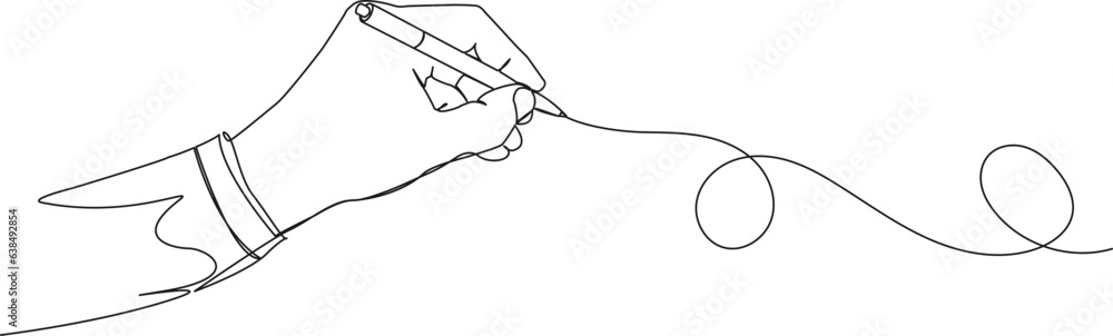 continuous single line drawing of hand holding ballpoint pen drawing a line, line art vector illustration continuous single line drawing of hand holding ballpoint pen drawing a line, line art vector illustration
