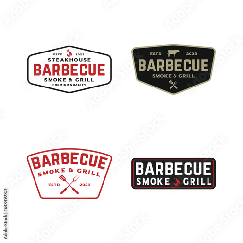set vintage barbecue smoke grill badge logo vector illustration. for printing, stickers, labels, restaurant logos