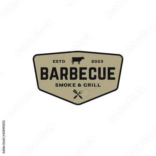 vintage barbecue smoke grill badge logo vector illustration. for printing, stickers, labels, restaurant logos