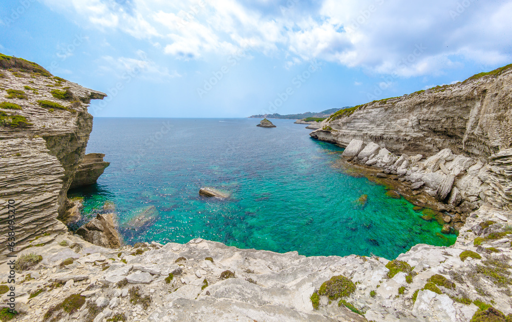 Bonifacio (Corse, France) - Corsica is a big french island in Mediterranean, beside Italy. Here the town of Bonifacio with plages Fazzio, Saint Antoine, Santa Giulia; phare Pertusatu and Madonenetta