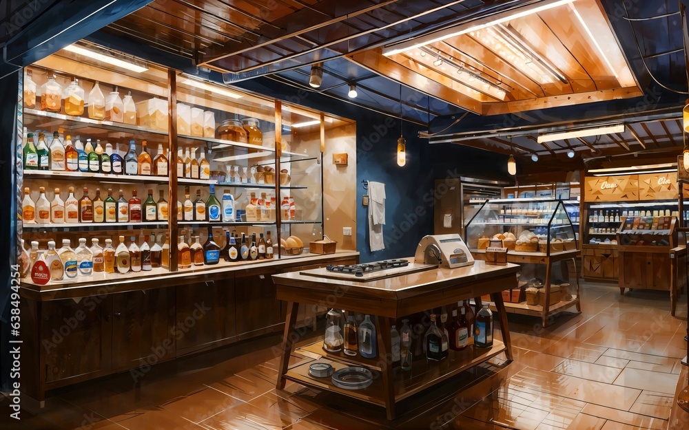 illustration digital art drawing of store shop market, generative AI illustration digital art drawing of store shop market, generative AI