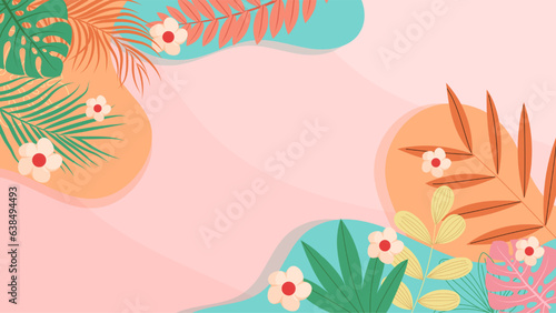 Tropical leaves summer frame with sand beach copy space. Palm leaves. Rainforest. Summer tropical leaf. Summertime style. Summer vector.