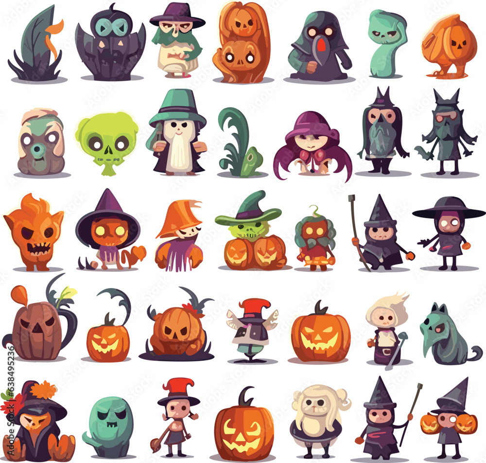 Collection of halloween silhouettes vector set Collection of halloween silhouettes vector set