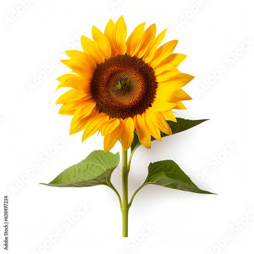 Isolated sunflower. One flower on a white background. illustration, AI generation.