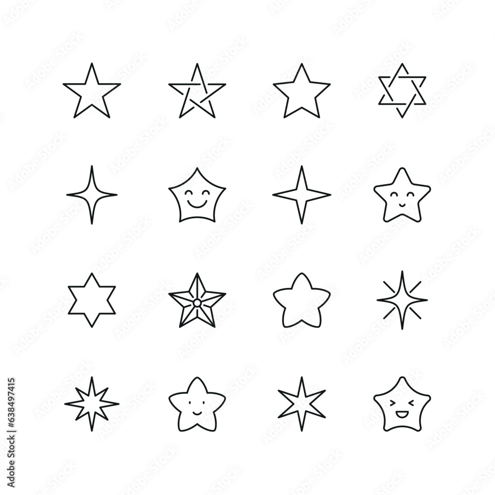 Vector line set of icons related with stars. Contains monochrome icons like star, sky, night and more. Simple outline sign. Vector line set of icons related with stars. Contains monochrome icons like star, sky, night and more. Simple outline sign.