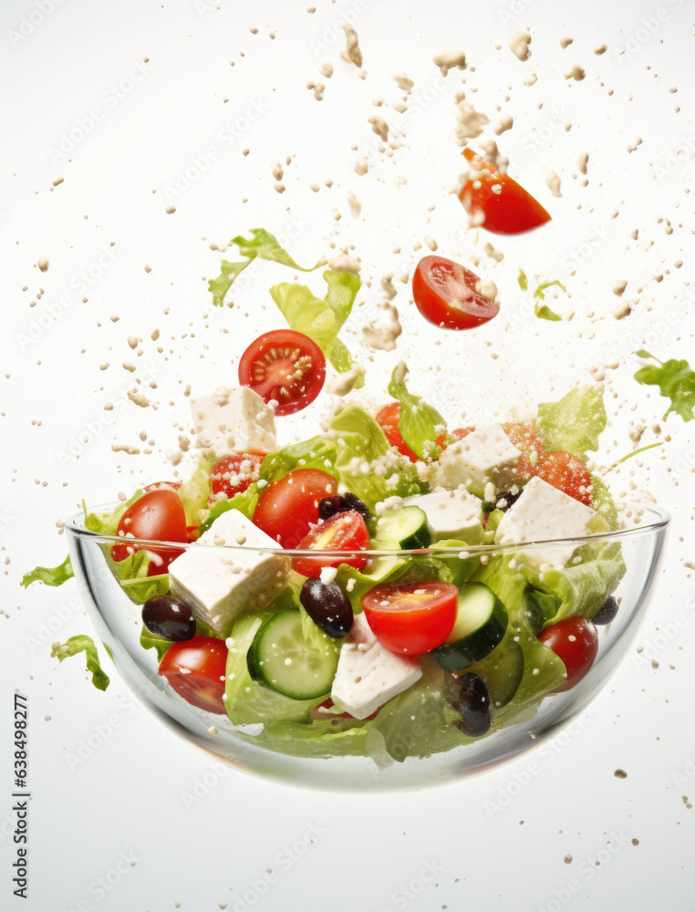 Healthy vegetable salad levitation with bowl. AI Generated Healthy vegetable salad levitation with bowl. AI Generated