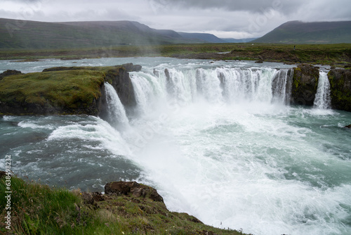 Beautiful Godafoss waterfall in Iceland  wide angle view