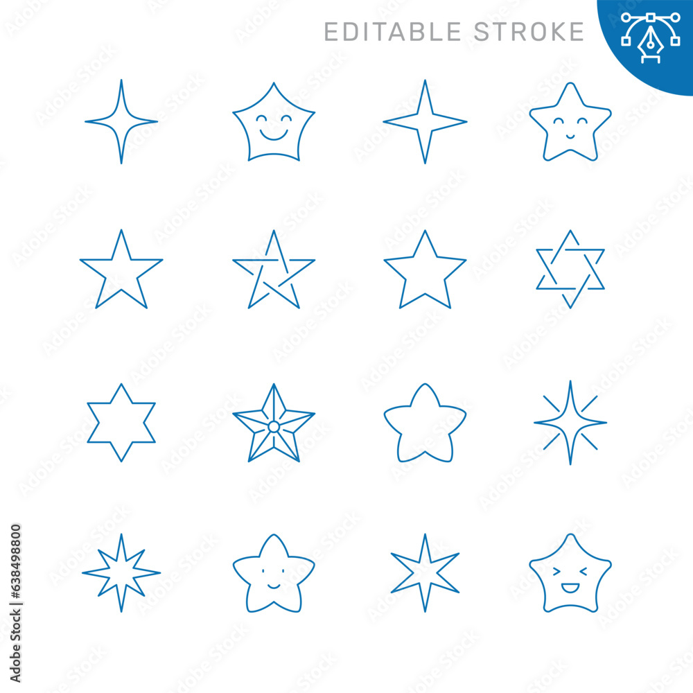 Vector line set of icons related with stars. Contains monochrome icons like star, sky, night and more. Simple outline sign. Editable stroke. Vector line set of icons related with stars. Contains monochrome icons like star, sky, night and more. Simple outline sign. Editable stroke.